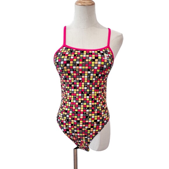 TYR Check Pink One Piece Swimsuit Multicolor Durafast Size 30/XS - Picture 1 of 8